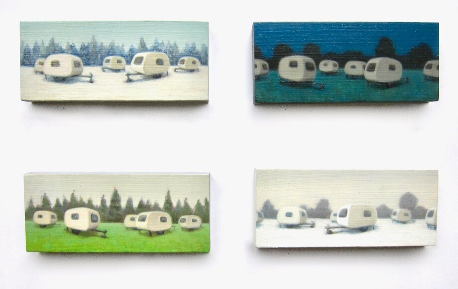 Caravans, vier verschillende paneeltjes.
Prijs per stuk.