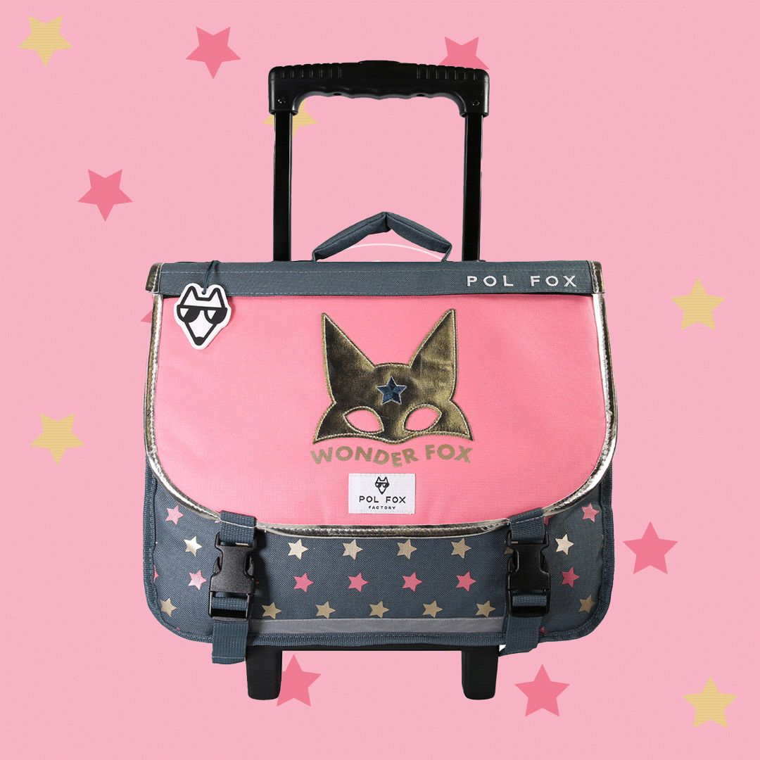Cartable à roulettes 38 cm WONDER FOX GLITTER (réversible)