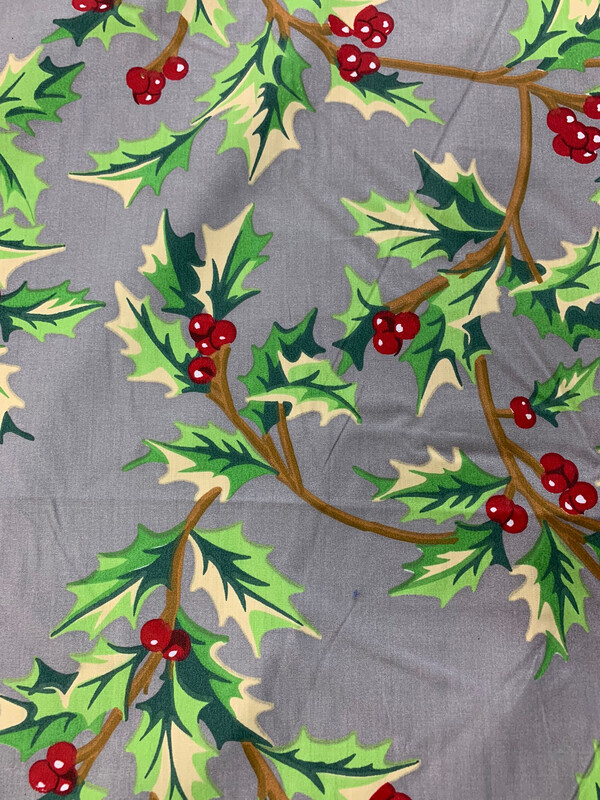 Christmas Holly Silver Organic Cotton