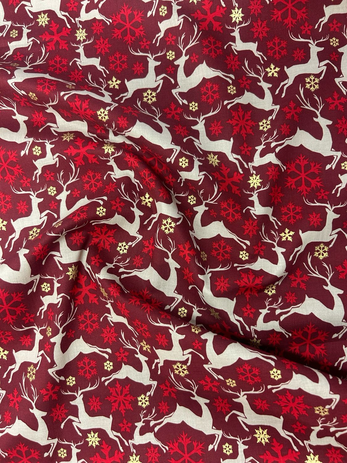 Reindeer Snowflake Burgundy Red