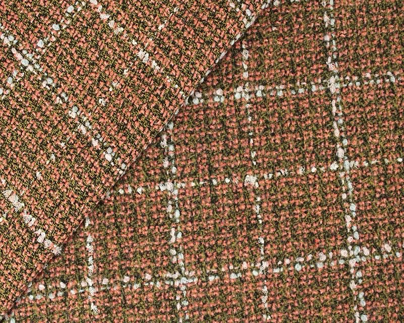 Wool Mix Boucle Grid Rust