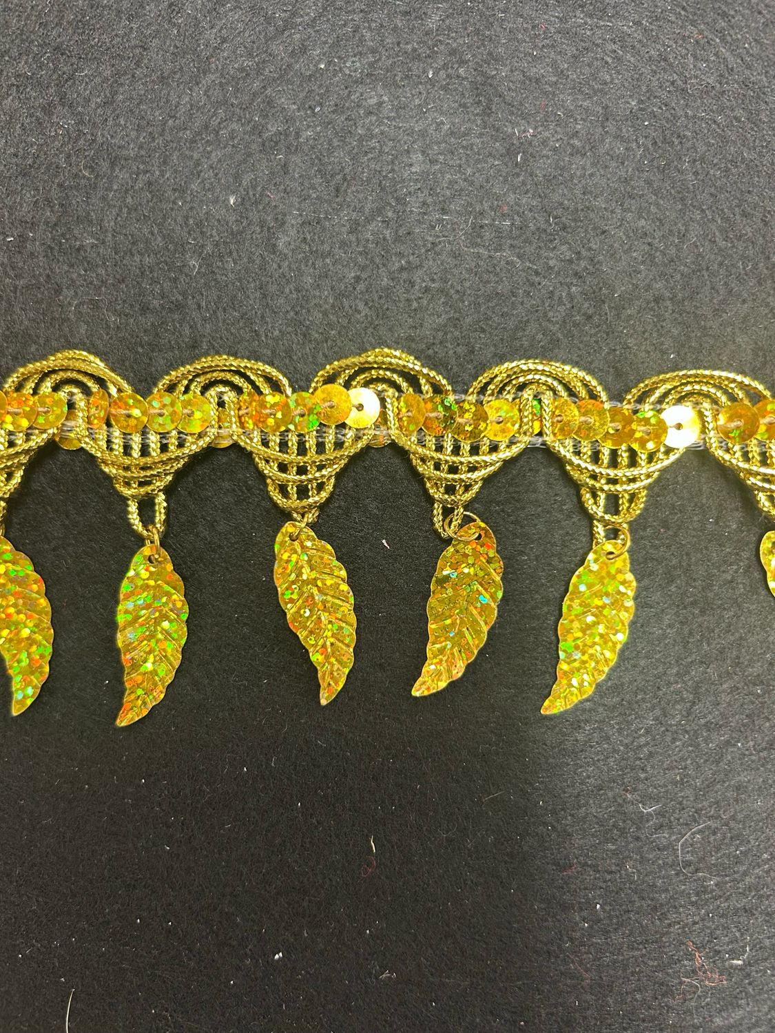 Gold Holographic Sequin Leaf Fringe