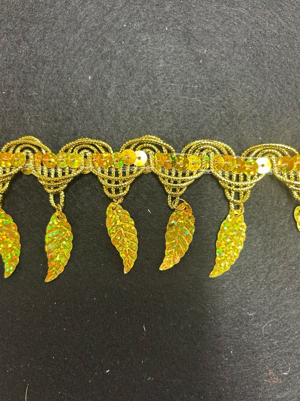 Gold Holographic Sequin Leaf Fringe