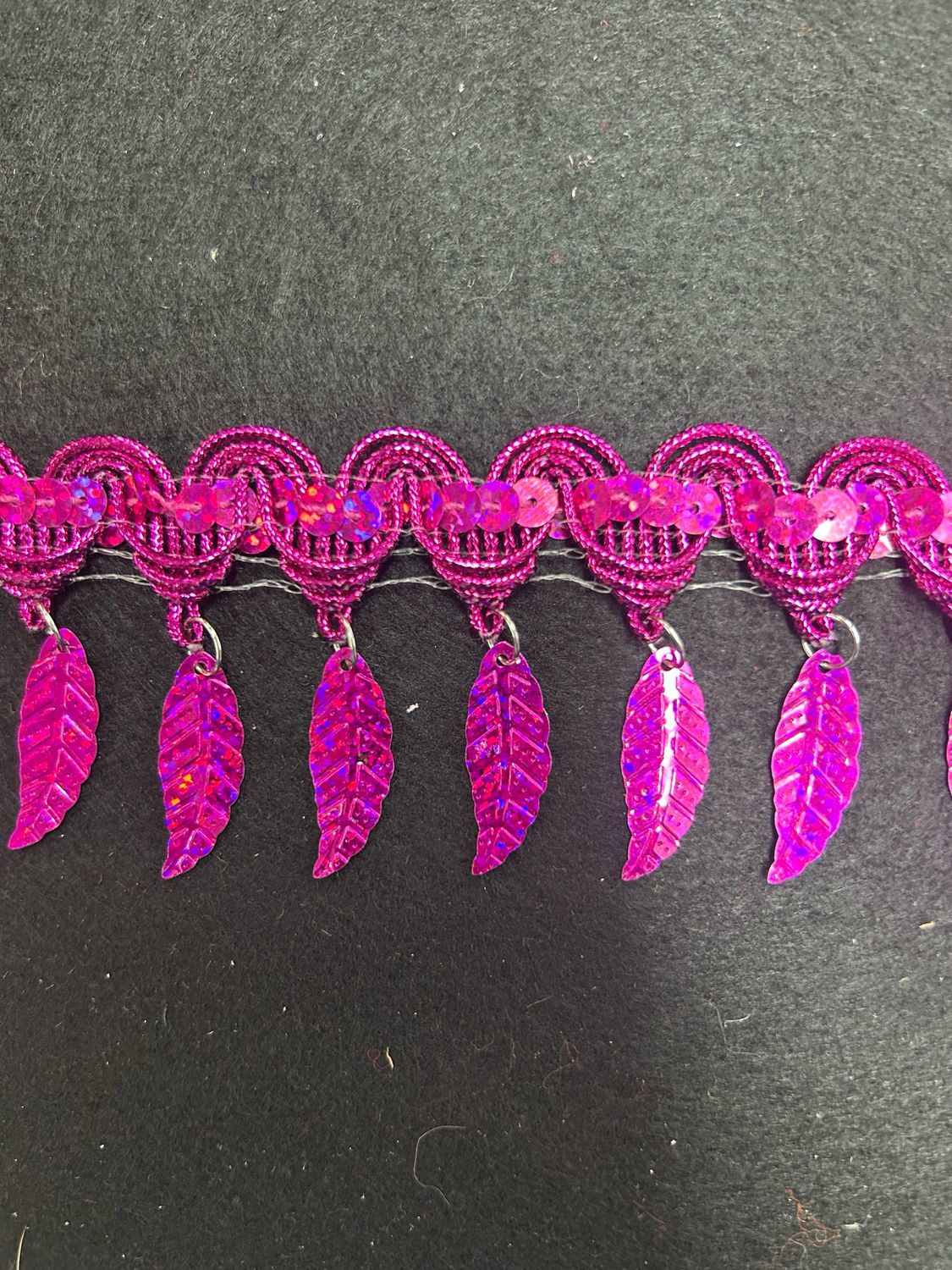 Cerise Holographic Sequin Leaf Fringe