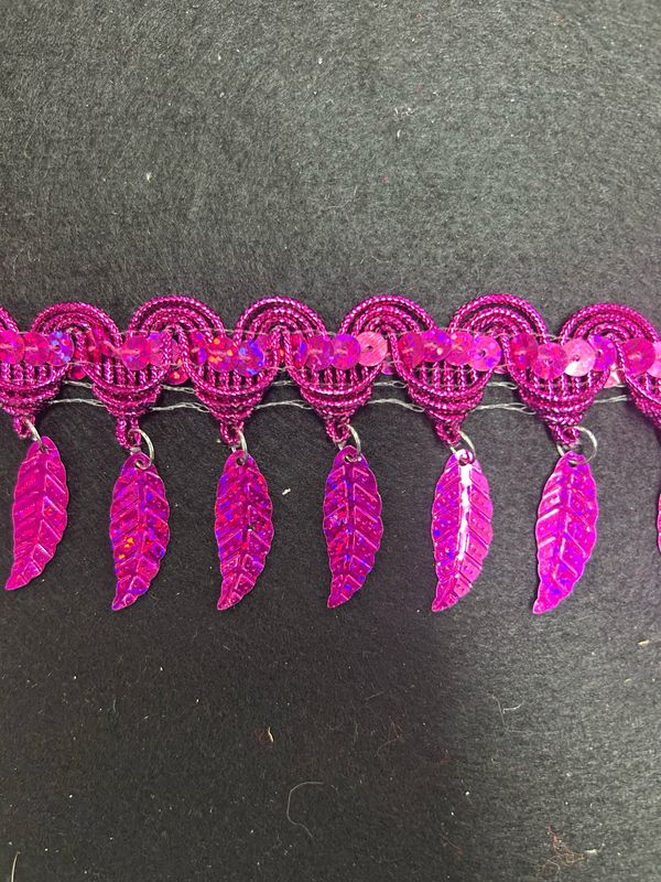 Cerise Holographic Sequin Leaf Fringe