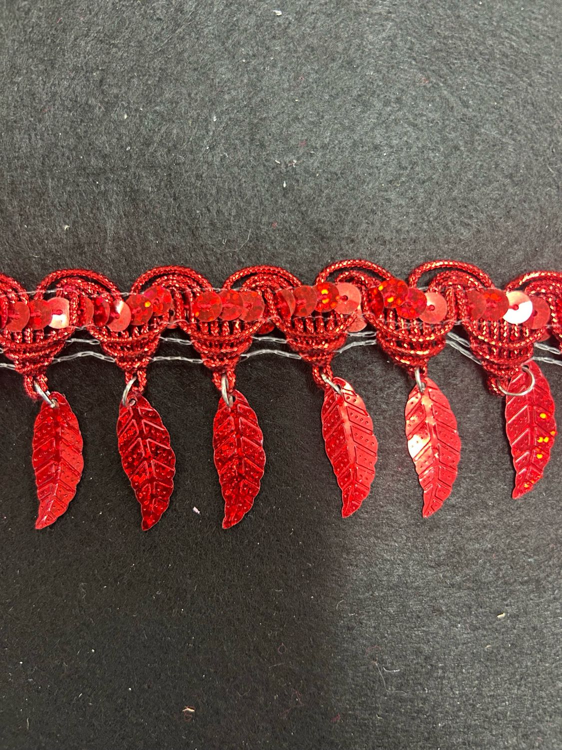 Red Holographic Sequin Leaf Fringe