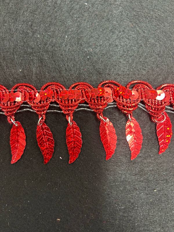 Red Holographic Sequin Leaf Fringe