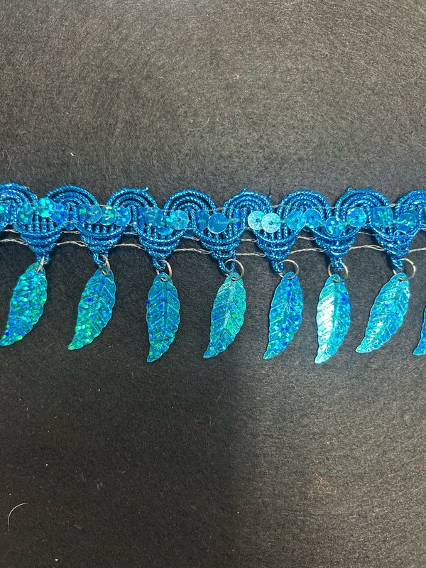 Turquoise Holographic Sequin Leaf Fringe