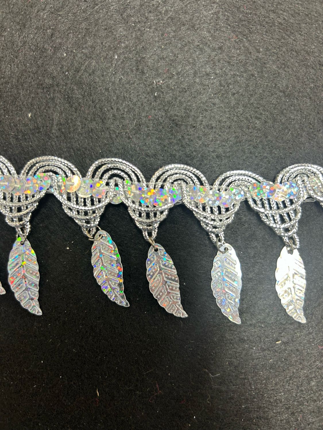 Silver Holographic Sequin Leaf Fringe