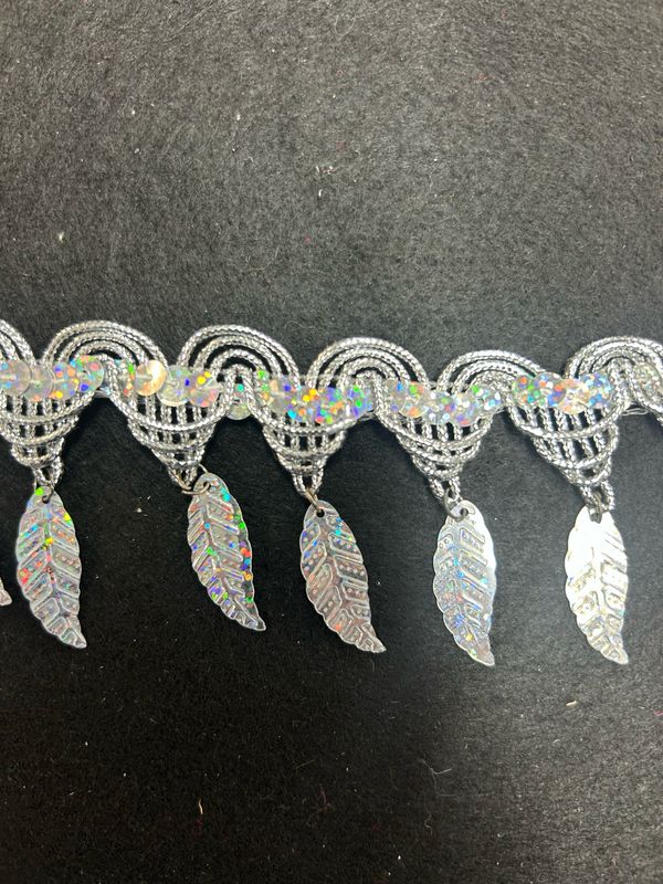 Silver Holographic Sequin Leaf Fringe