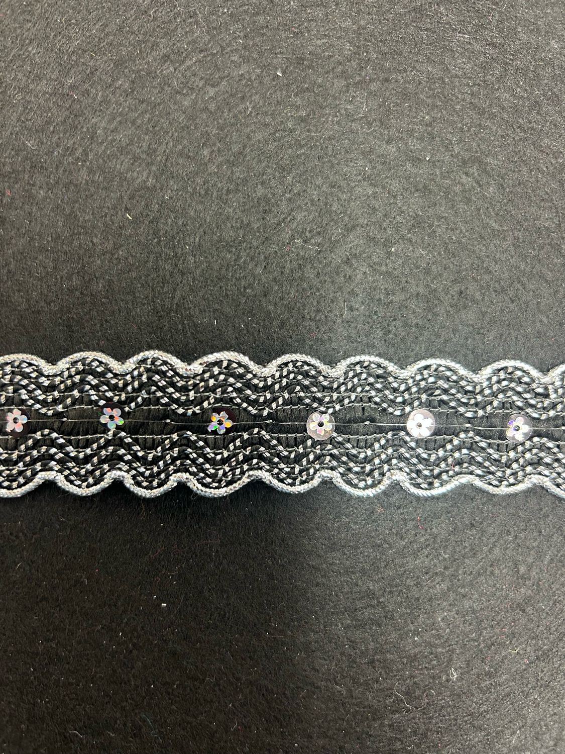 Black Metallic Rope Edge Sequin Flower