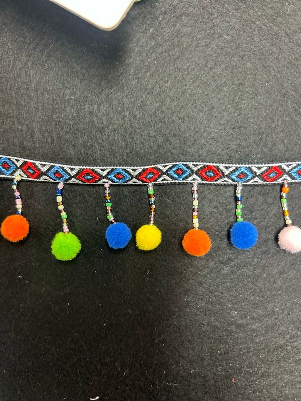 Multi Beaded Pom Pom Fringe