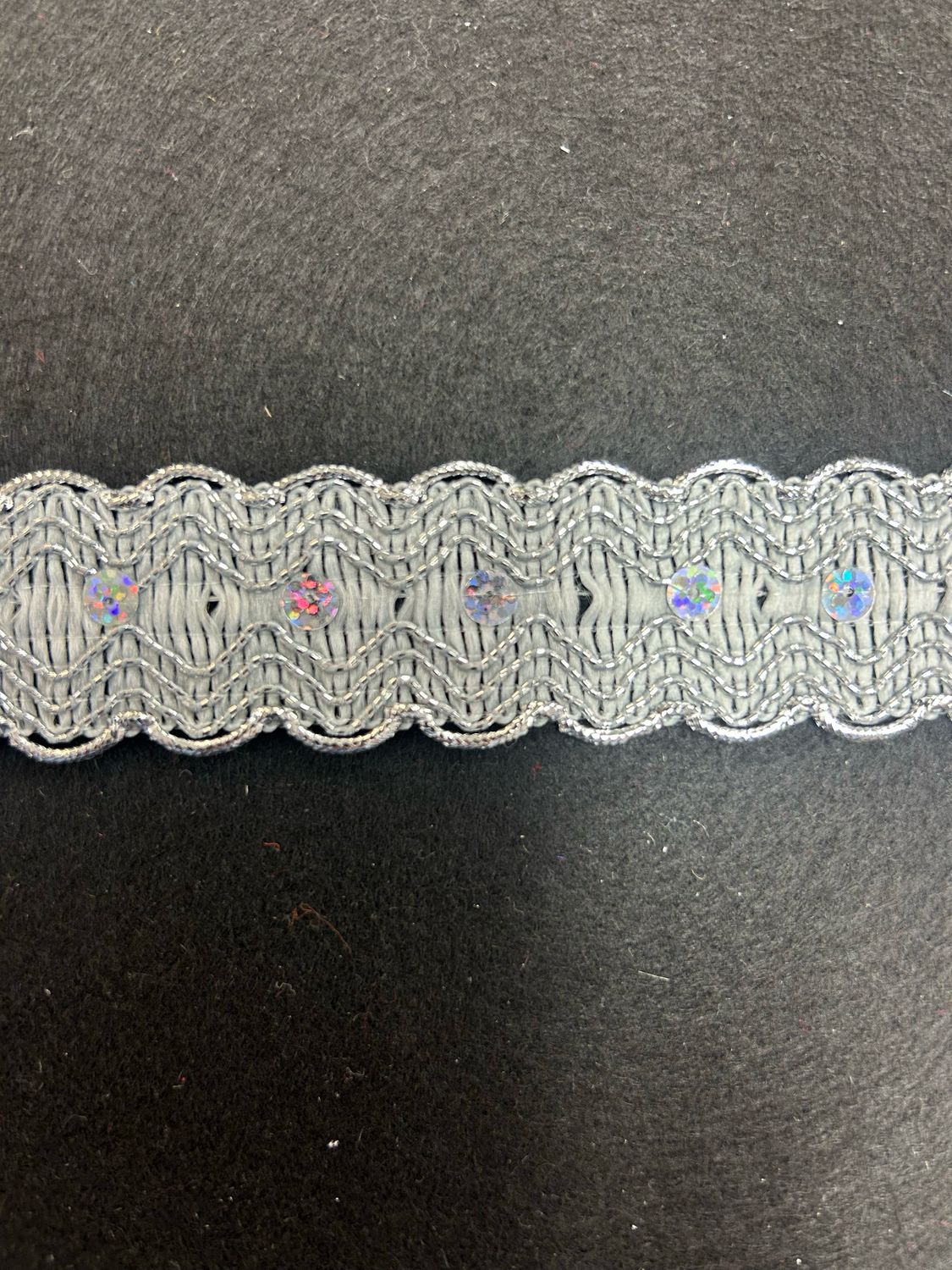 Silver Metallic Rope Edge Sequin Flower