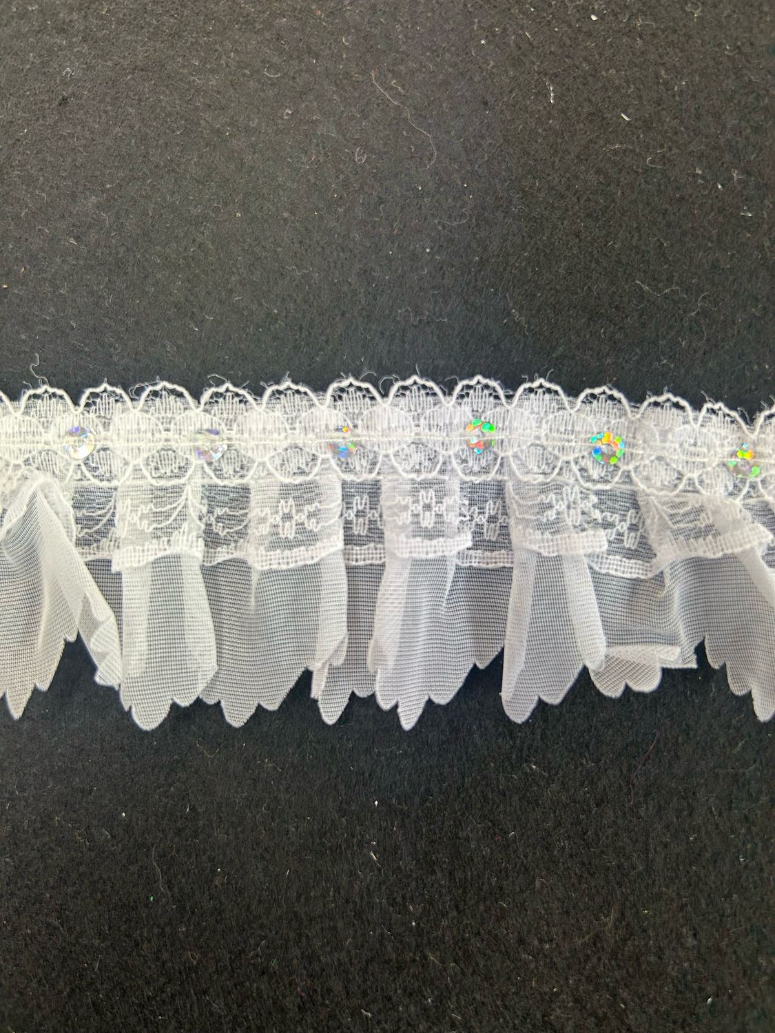 White Gathered Organza Lace Sequin