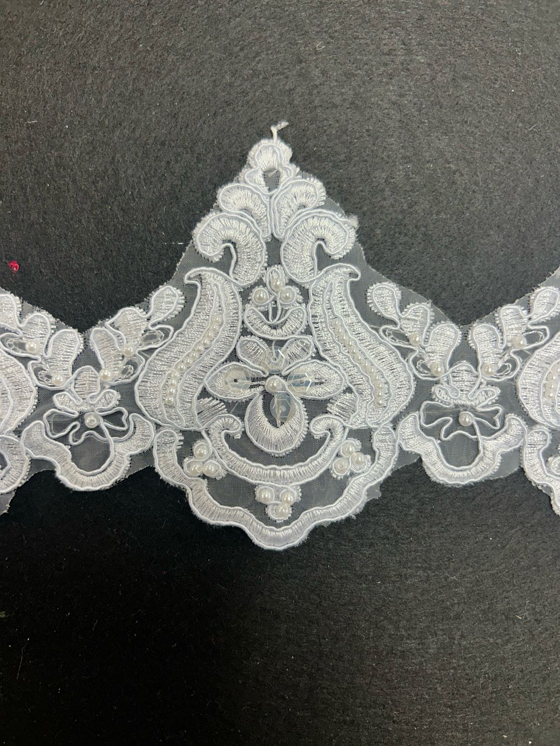 White Embroidered Beaded Guipure Lace