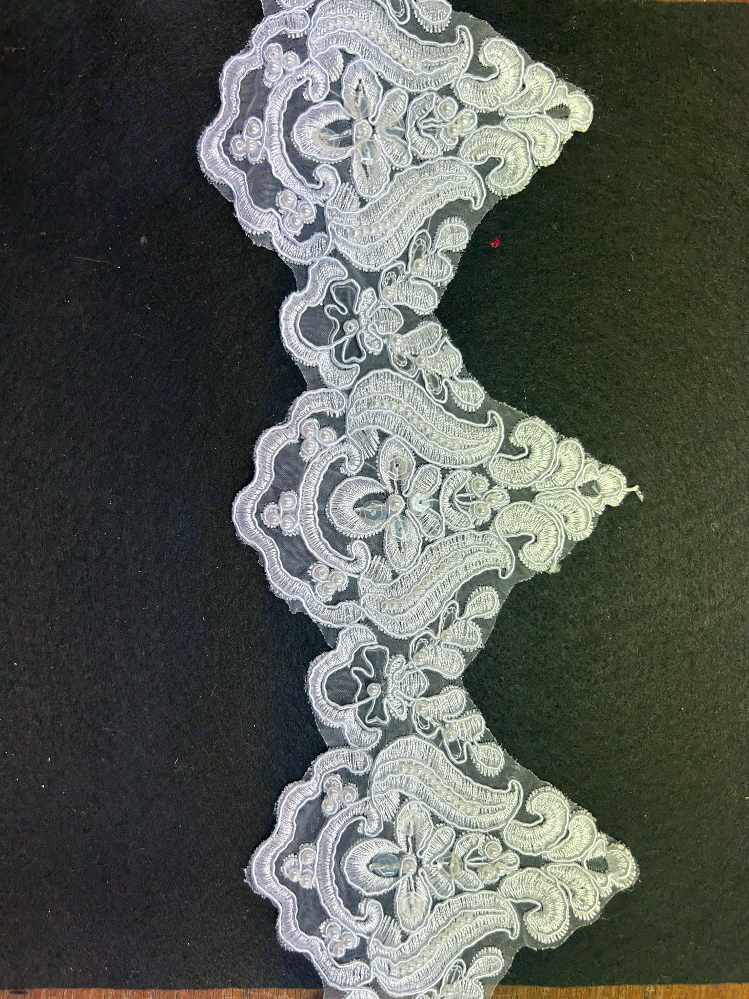 White Embroidered Beaded Guipure Lace