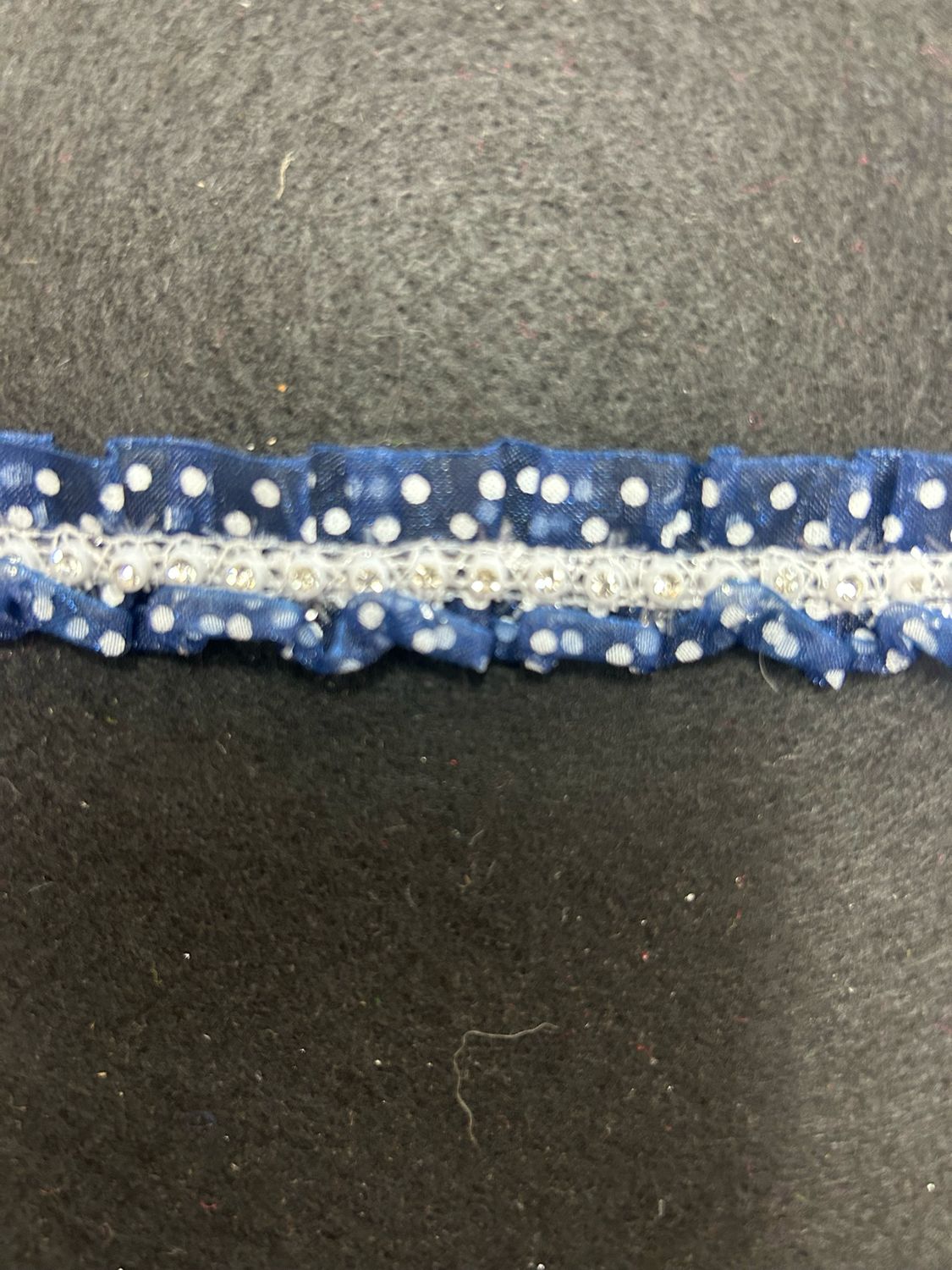 Navy Spot Organza Frill Diamanté Centre