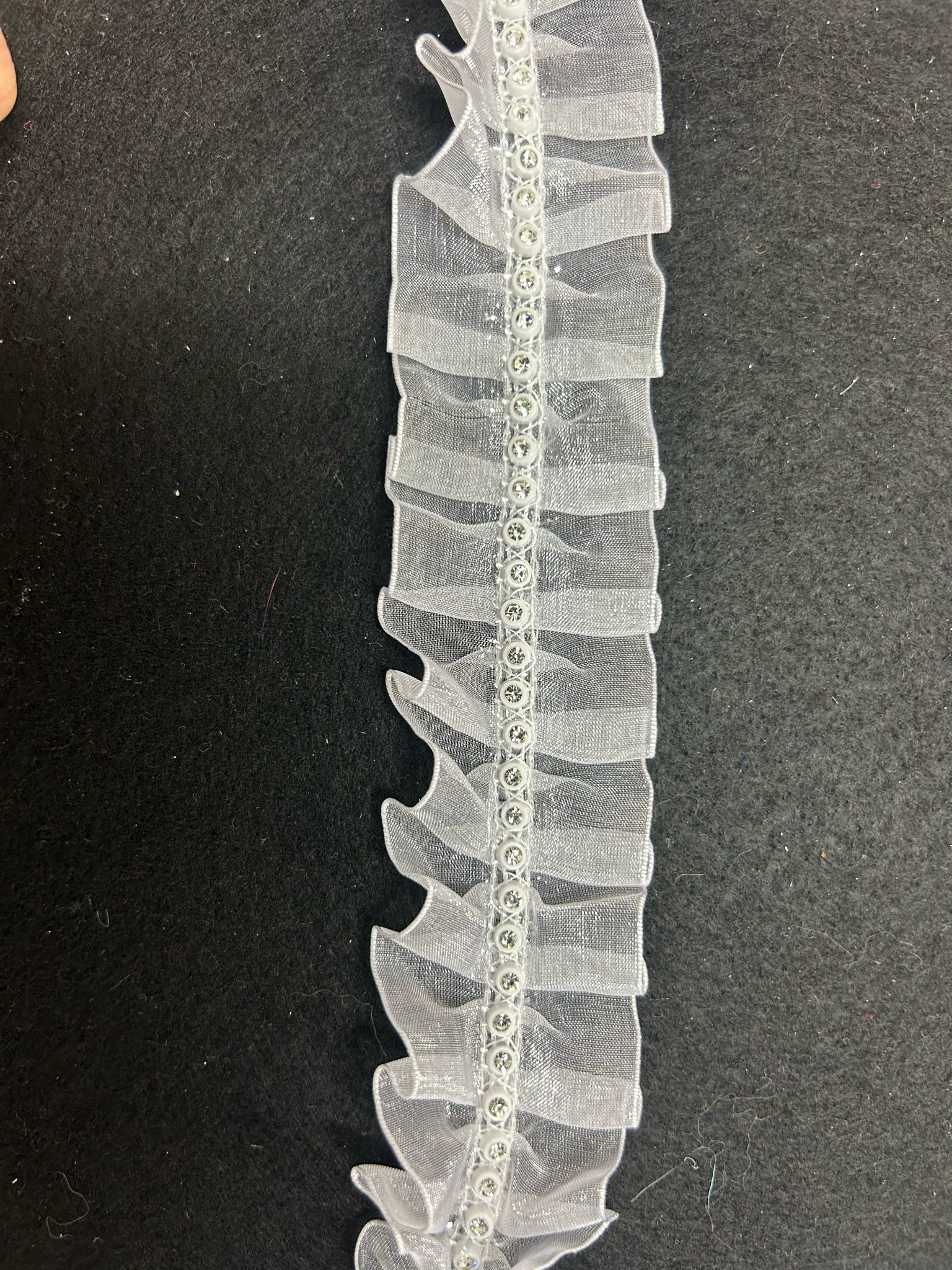 White Organza Frill Diamanté Centre