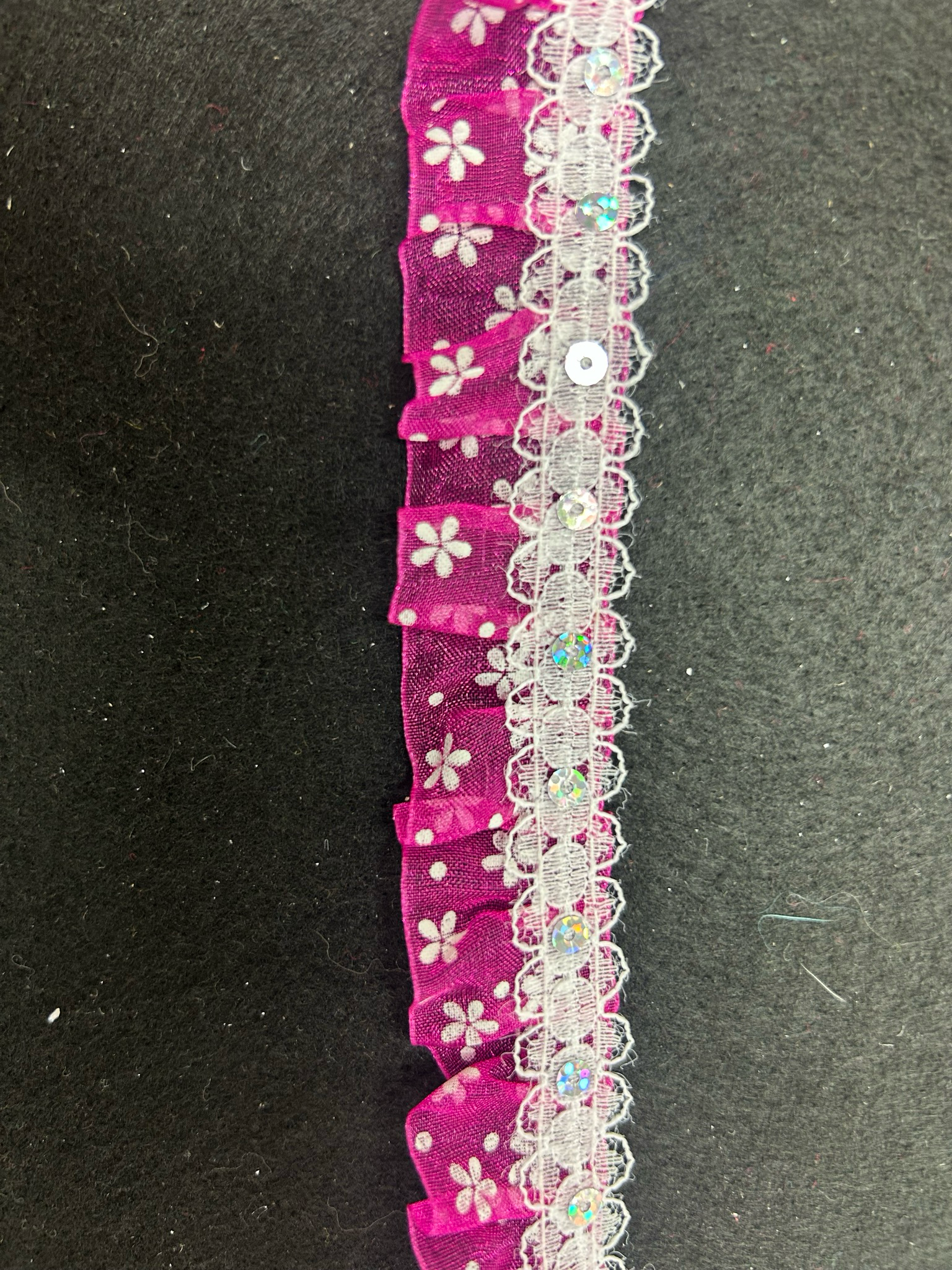 Cerise Organza Sequin Daisy Lace