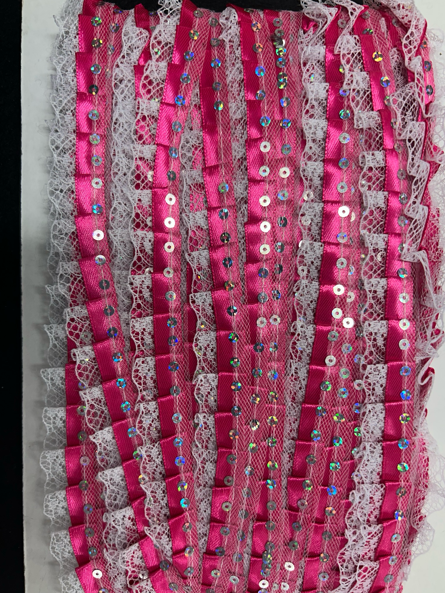 Cerise Pleated Sequin Lace Trim