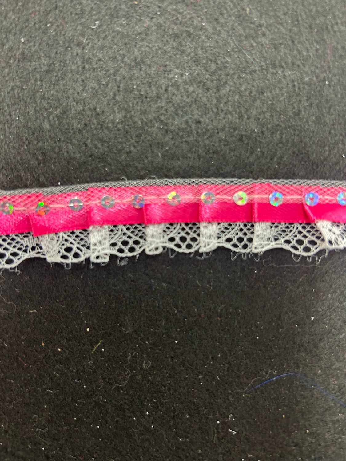Cerise Pleated Sequin Lace Trim