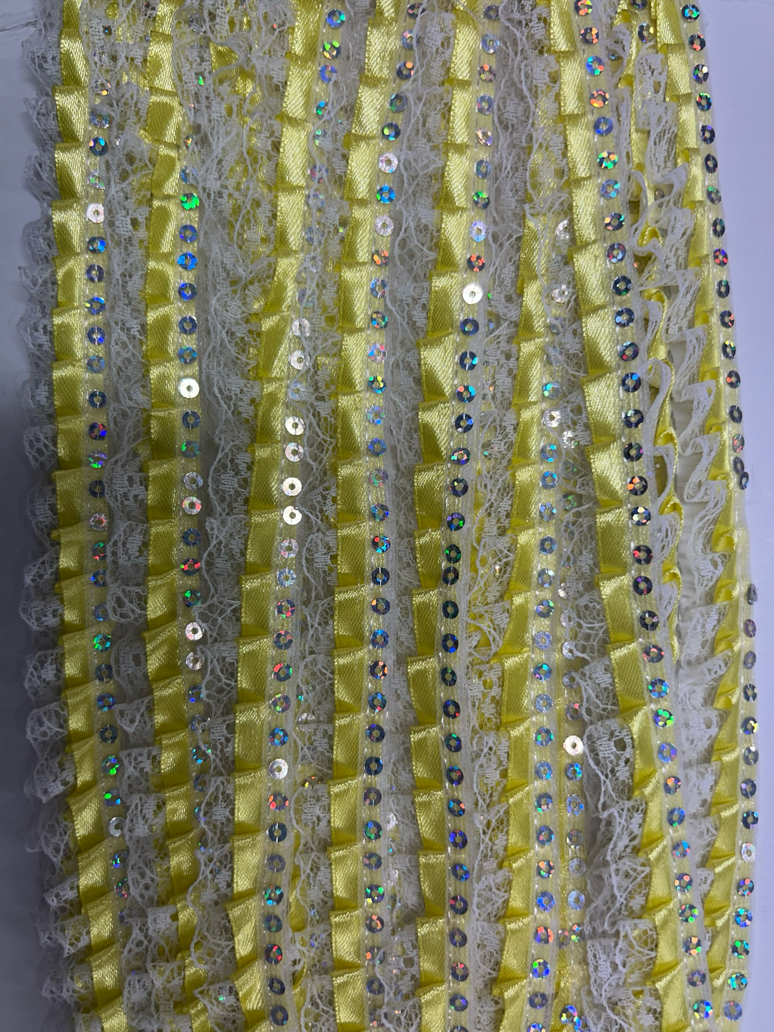 Yellow Pleated Sequin Lace Trim