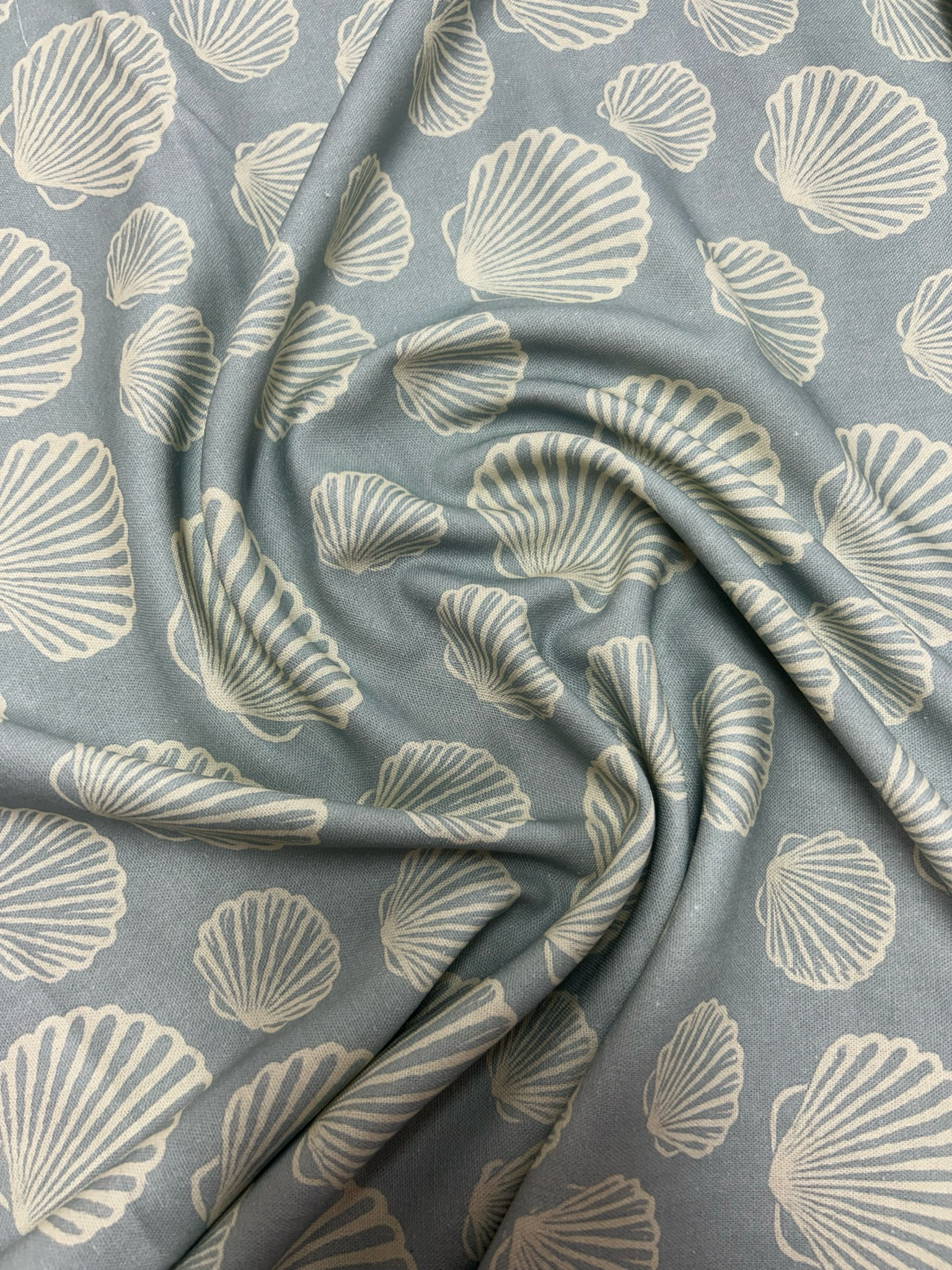 Linen Mix Sea Shells Blue