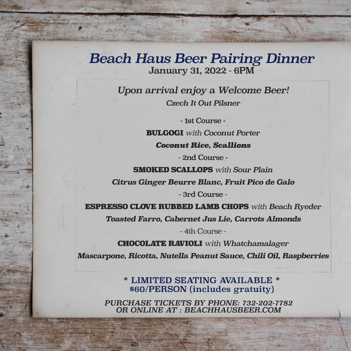 Beer Pairing Dinner Ticket - January 31, 2022
