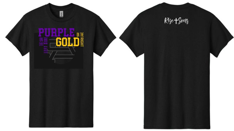 “Purple on Left, Gold on Right” Black T-shirt