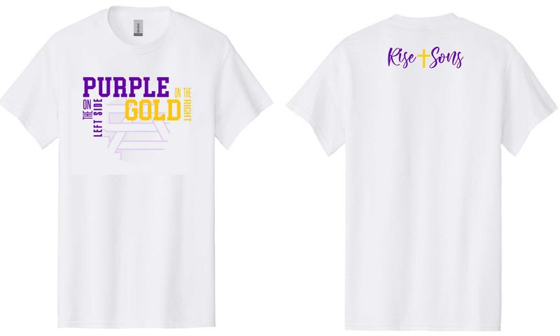 “Purple on Left, Gold on Right” White T-Shirt