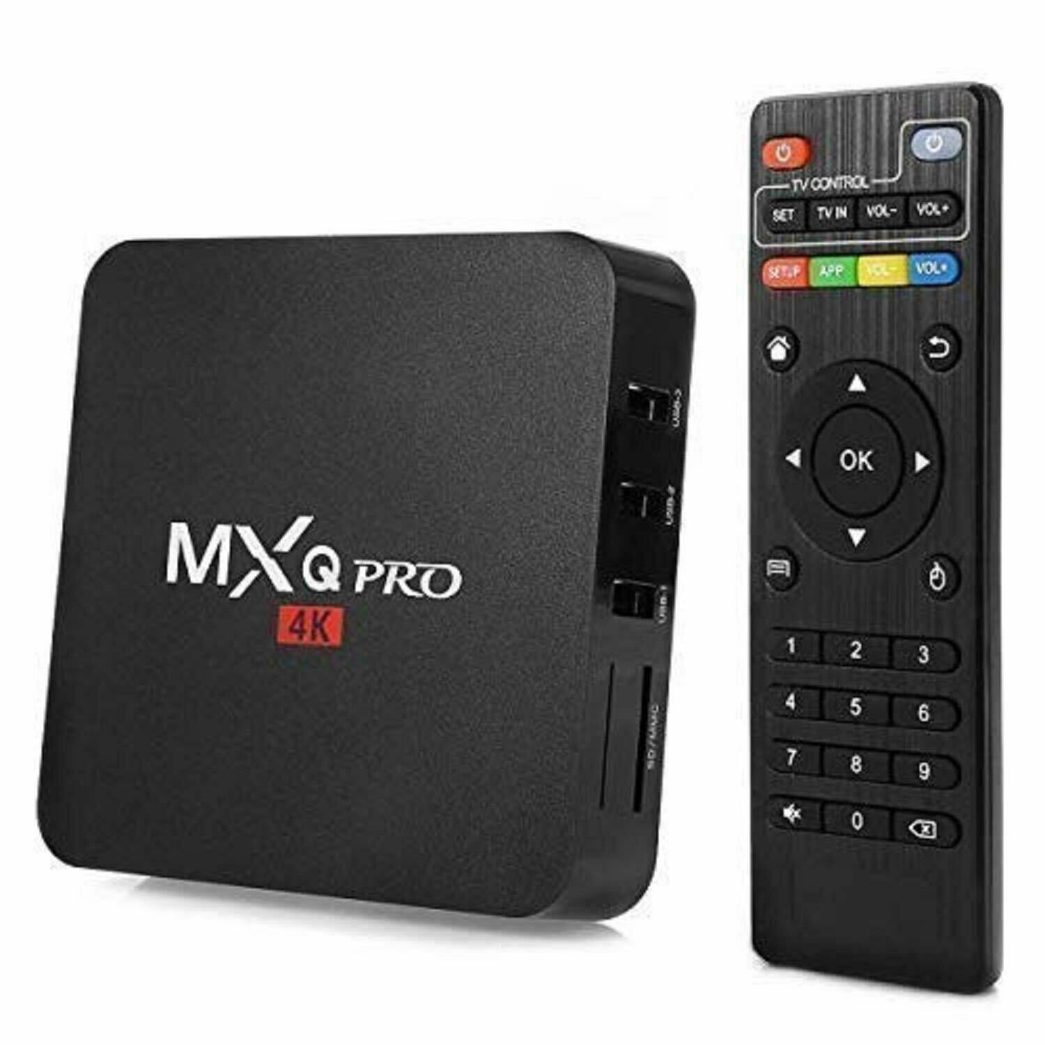 MXQ Pro 4K Android TV Box with 64Bit Quad Core Wi-Fi UHD Smart TV Box - (Black)
