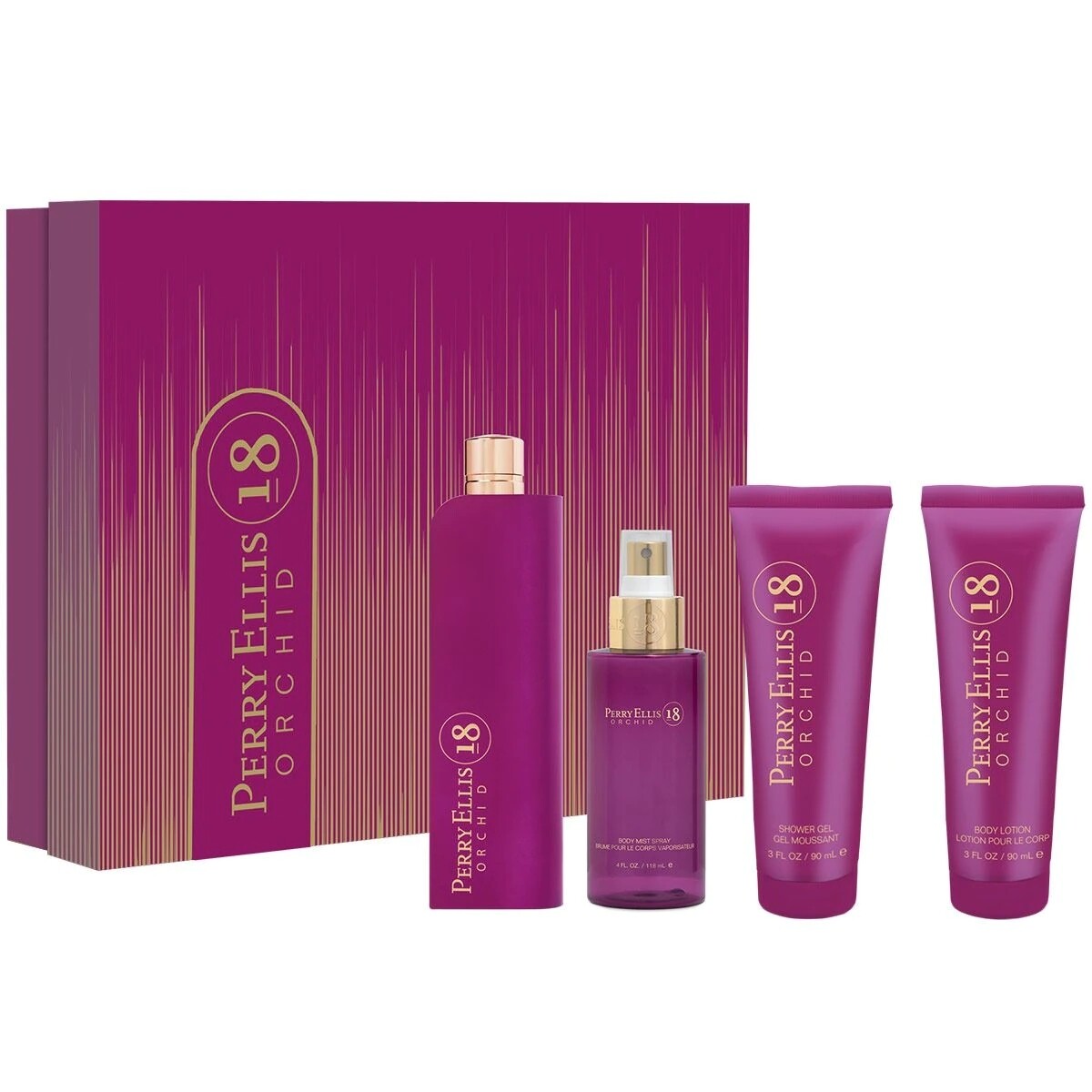 PERRY ELLIS 18 ORCHID GIFT SET 4PCS / EDP 100ML+B/L+MIST SP+SH/G