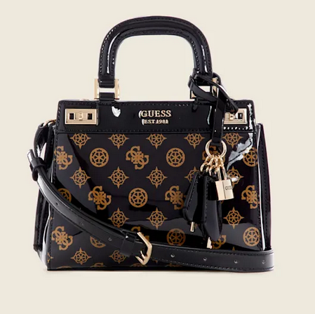 GUESS KATEY QUILTED MINI SATCHEL LOGO / COLOR MOCHA