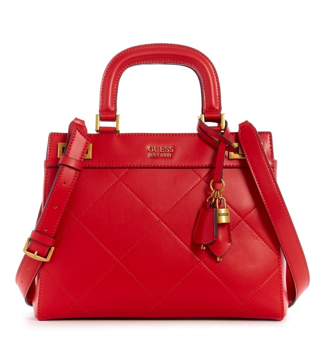 GUESS KATEY QUILTED MINI SATCHEL / COLOR ROMAN RED