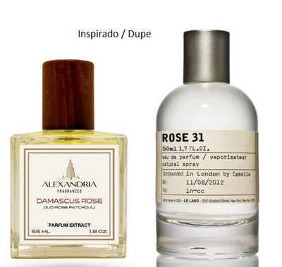 Damascus Rose Inspirado en  Le Labo Rose 31 de 55ML extracto perfume Alexandria Fragrances