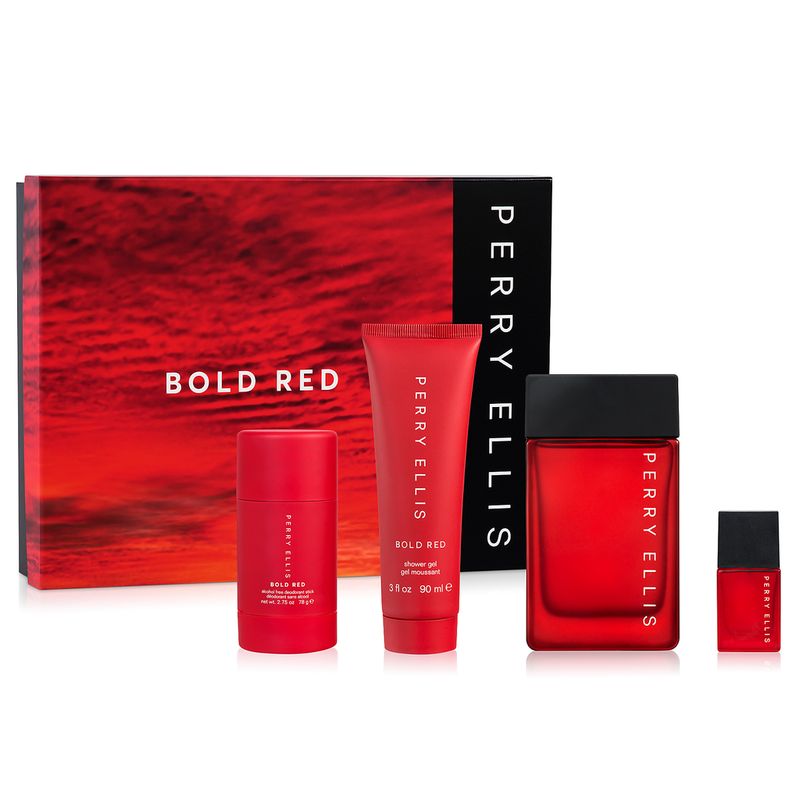 PERRY ELLIS BOLD RED EDT 100ML SET 4PCS BODY LOTION +DEO+MINI