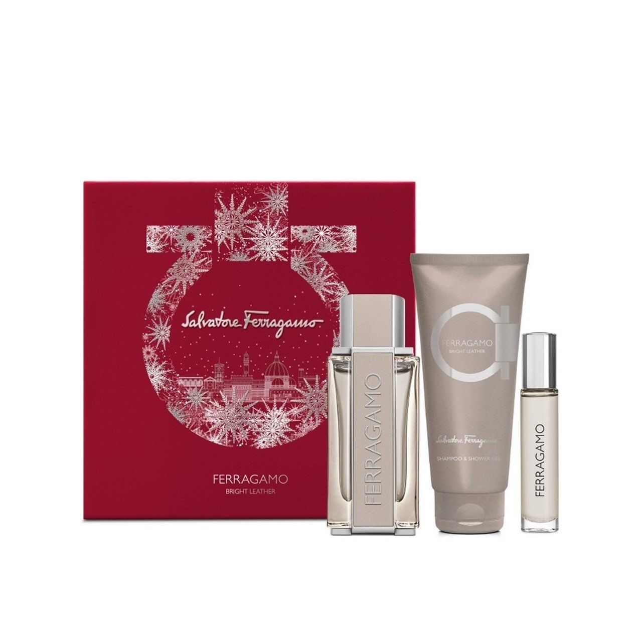 SALVATORE FERRAGAMO BRIGHT LEATHER EDT 100ML SET 3PCS +LOTION+MINI