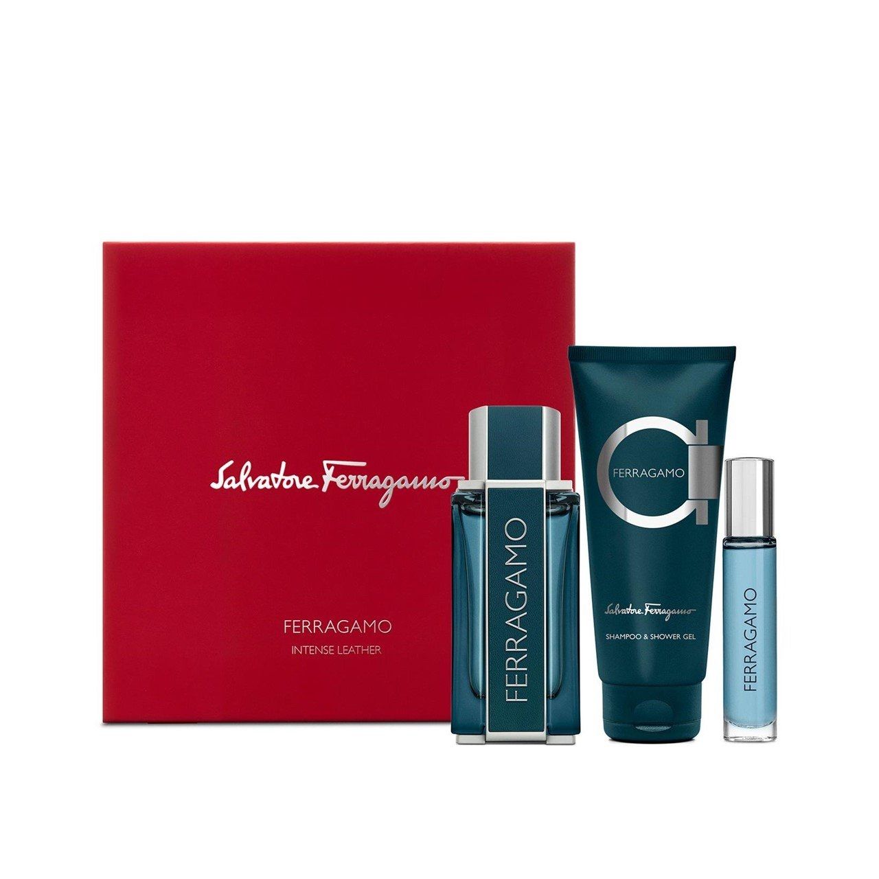 SALVATORE FERRAGAMO LEATHER INTENSE EDT 100ML SET 3PCS +LOTION +MINI