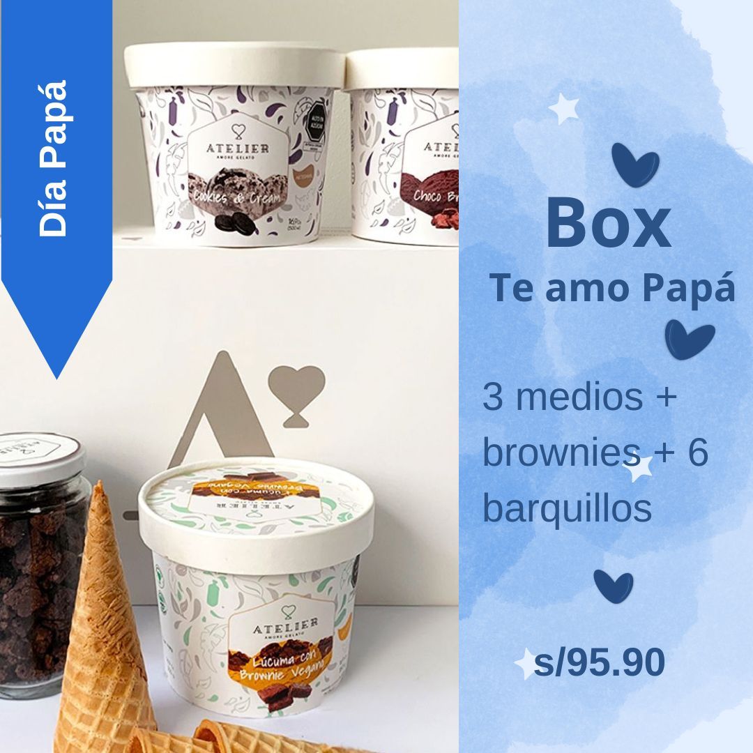 Box TE AMO PAPÁ 👨🏻‍🍼💙: 3 medios + brownies + 6 barquillos