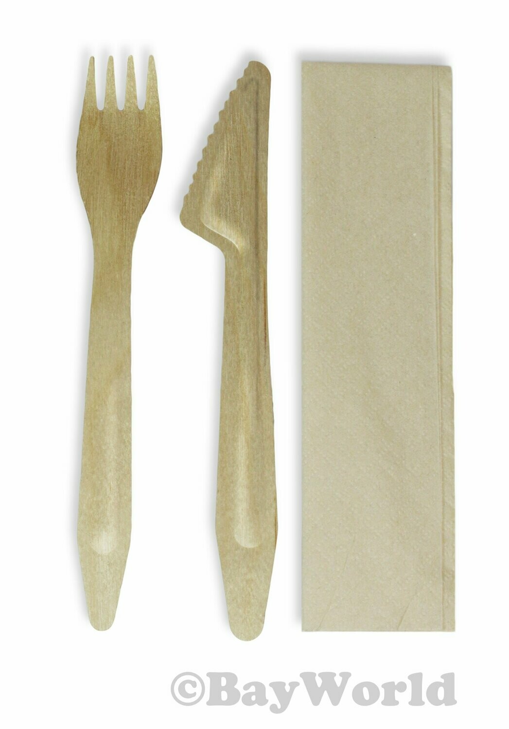 50 Set Holz Besteck Premium Kompostierbar mit Serviette Einwegbesteck