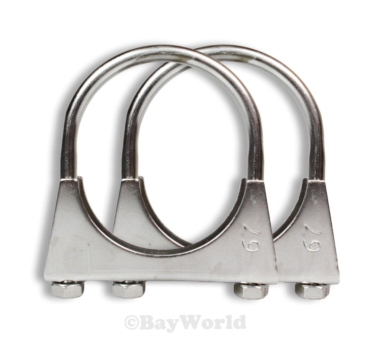2x BayWorld Edelstahl Rohrbügelschelle M8x67mm Auspuffschelle V2A U-Bolt Clamp