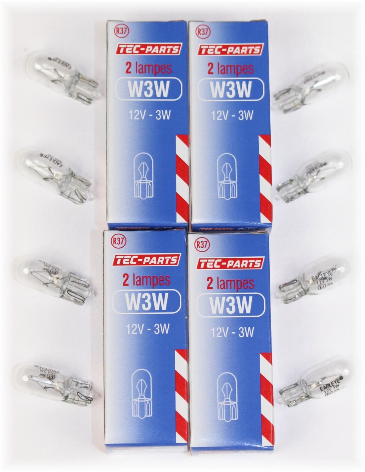 4Set = 8St. Birne W3W 12V 3W Glühlampe 12934 TEC-PARTS Glaskolben Leuchte T10
