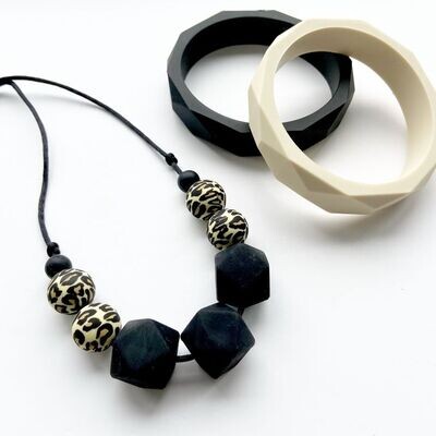 Black Leopard Silicone Teething Necklace