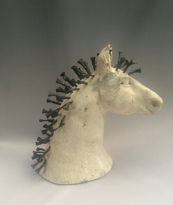 Medium raku white horse
