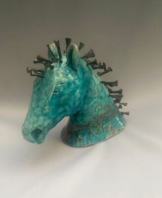 small raku horse turquoise