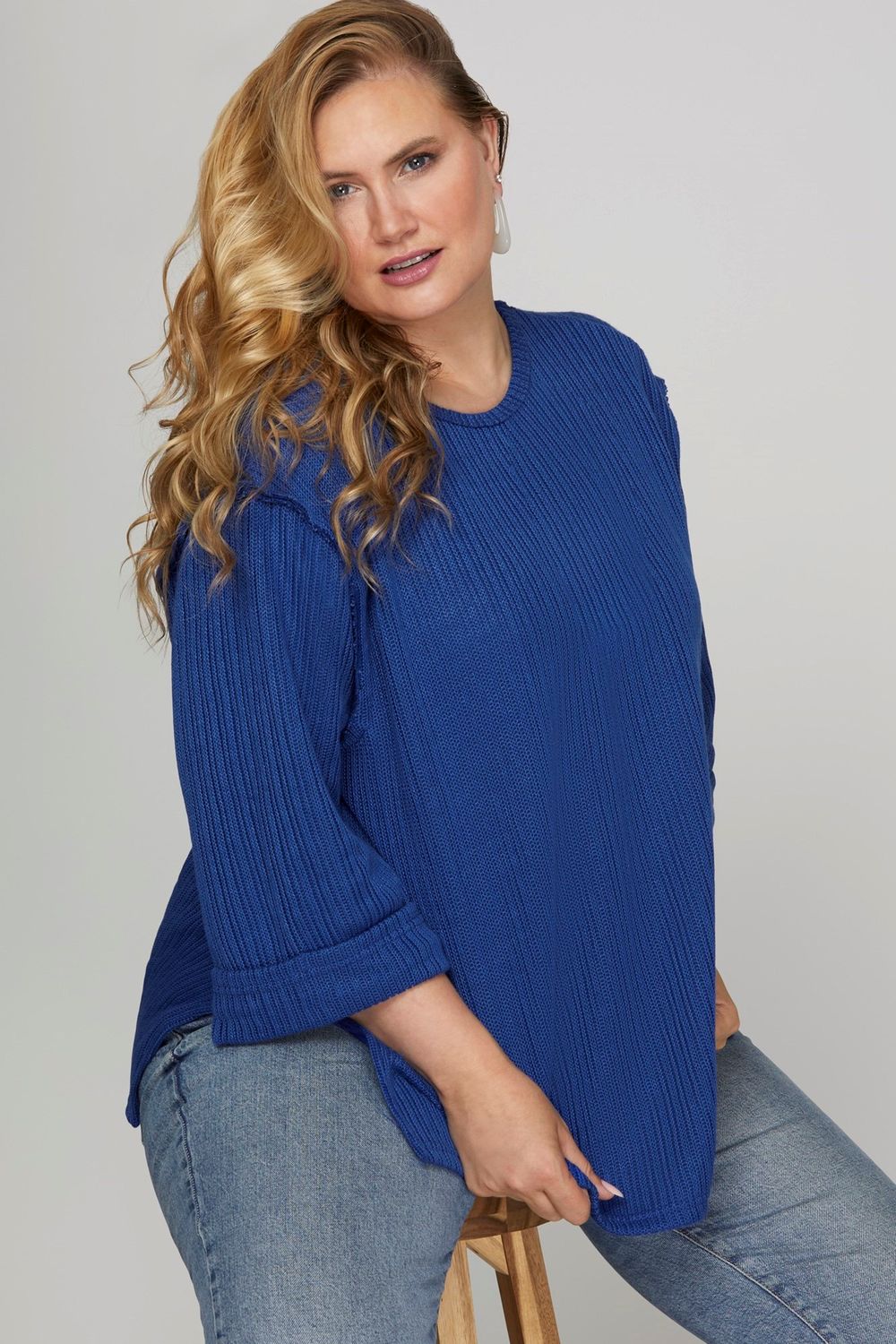 3/4 FOLDED SLEEVE KNIT TOP