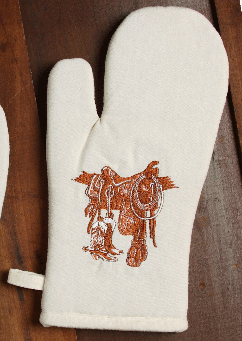 Oven mitts, 2 pieces, boots & saddle