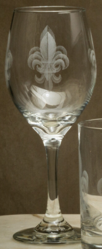 11 oz wine, set of 4, fleur de lis grey