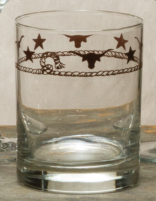 14oz whiskey, set of 4, stars &amp; longhorns