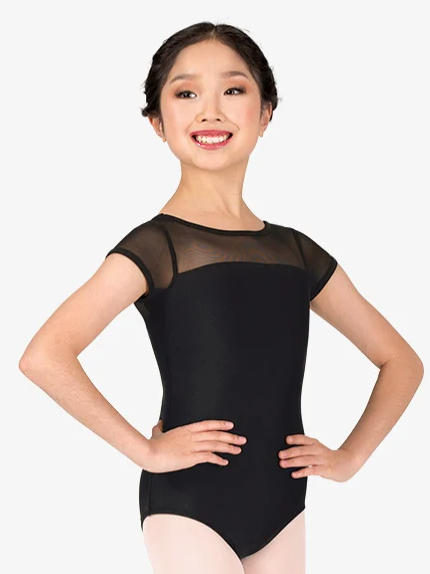 Theatricals | Mesh Short Sleeve Leotard | Black | Child Medium (8-10)